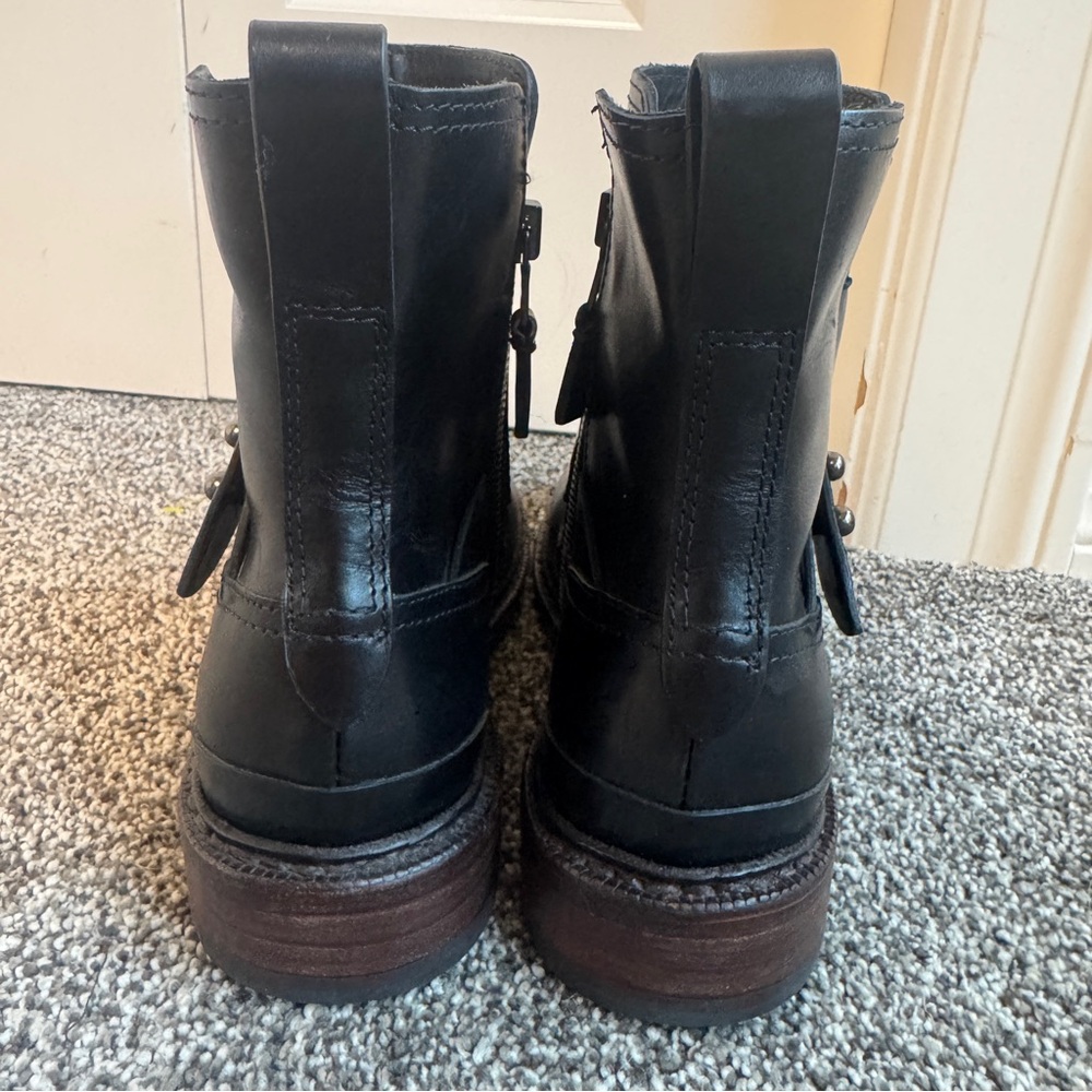 Rag & Bone Ashford Black Leather Moto Ankle Boots EU 35 US 5 Side Zip - Picture 2 of 10